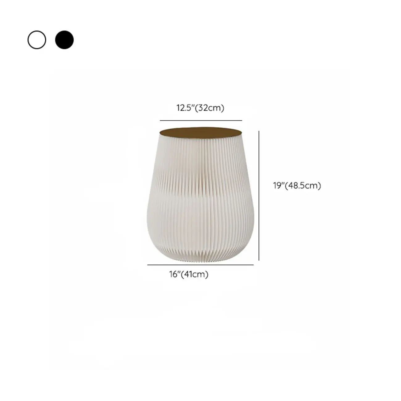 Foldable Round Accent White Drum End Table with Storage