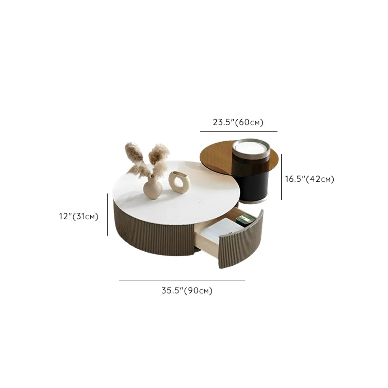 Modern Elegant Glass Round Nesting Coffee Table with 5 Sizes