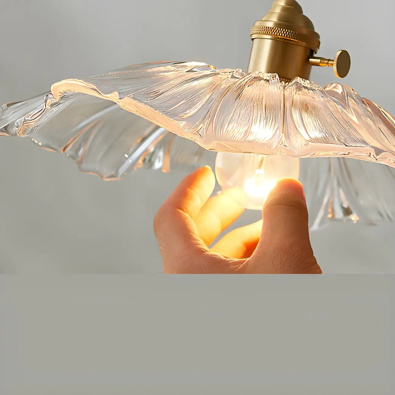 Designer Clear Glass Lotus Leaf Pendant Lamp for Bedroom