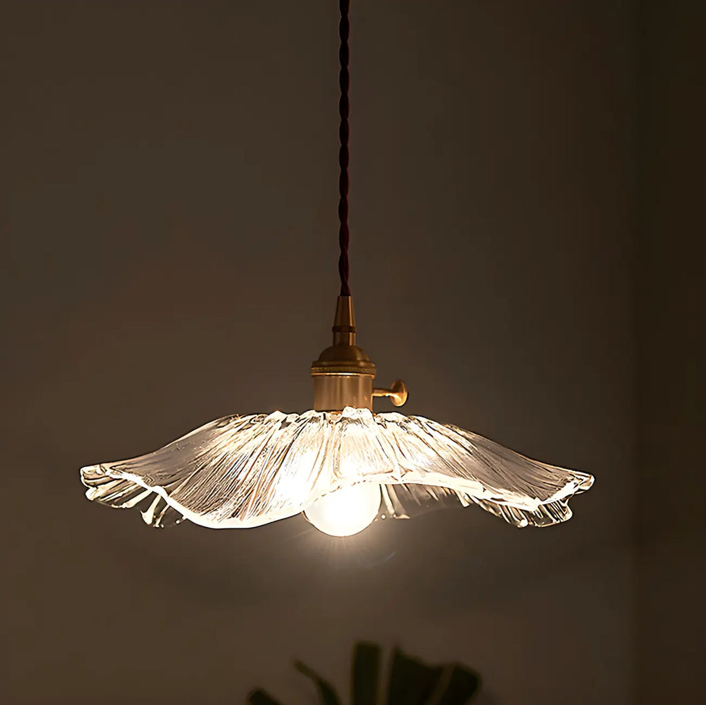 Designer Clear Glass Lotus Leaf Pendant Lamp for Bedroom