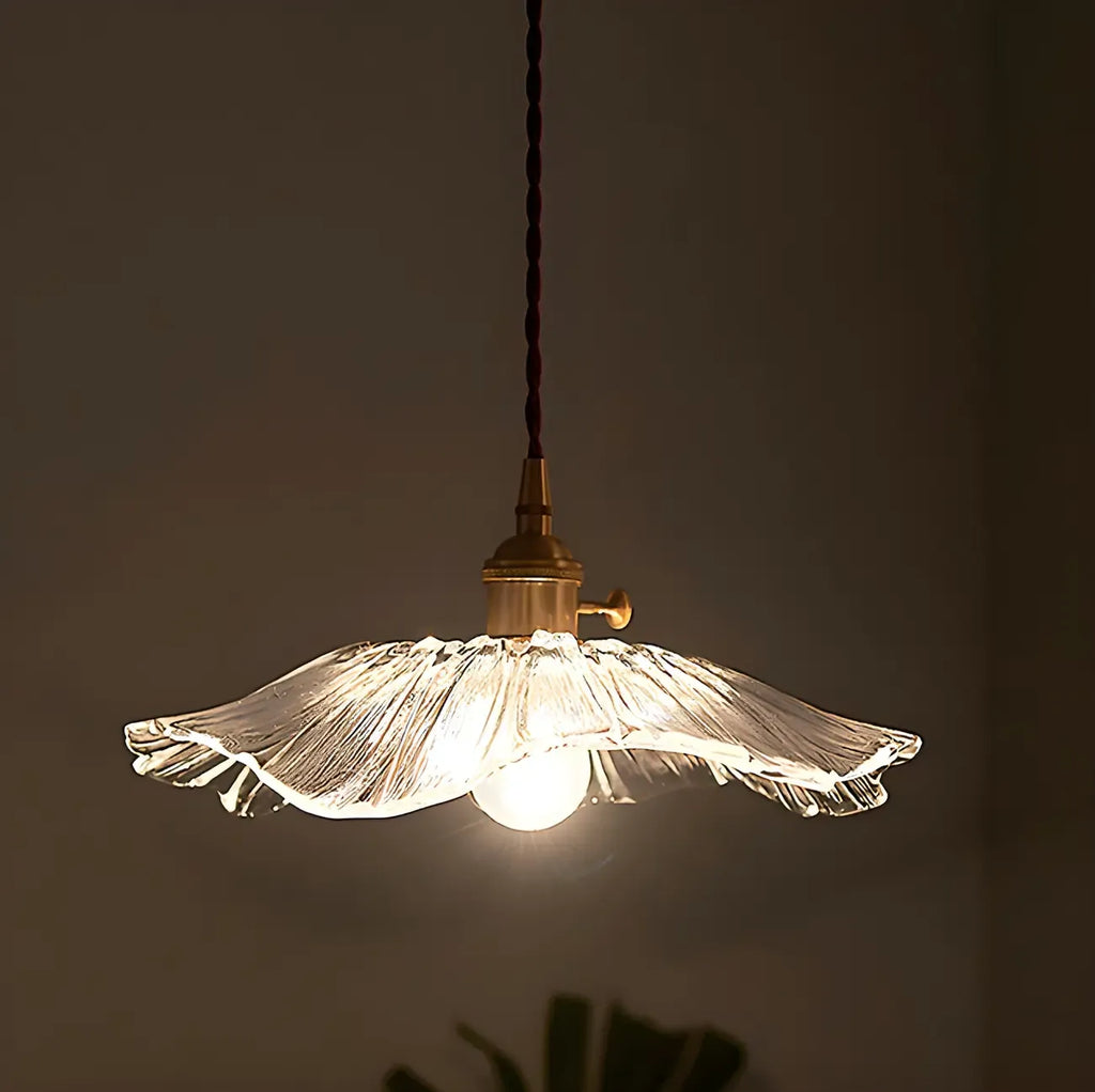 Designer Clear Glass Lotus Leaf Pendant Lamp for Bedroom