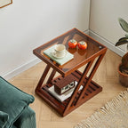 2-Tier Small Wood Side Table with Glass Top for Living Room