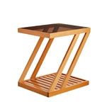 2-Tier Small Wood Side Table with Glass Top for Living Room