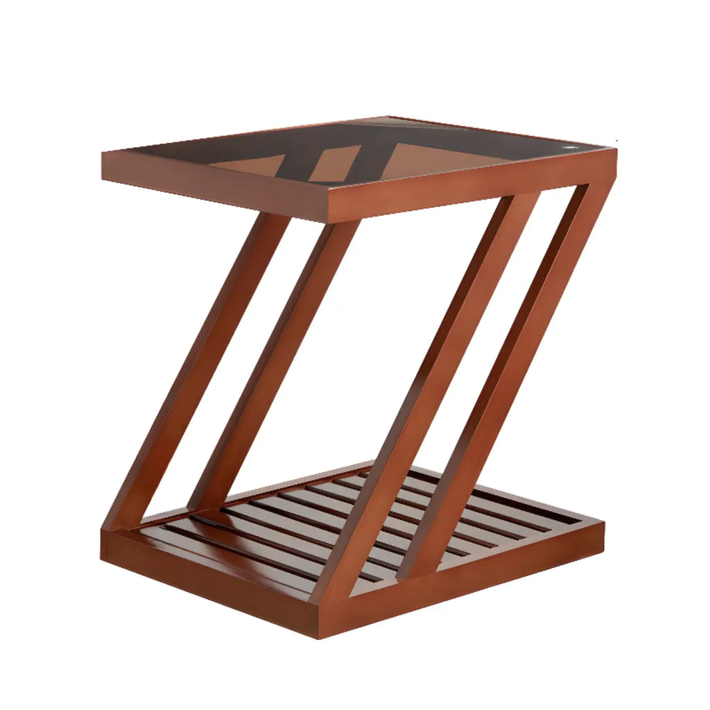 2-Tier Small Wood Side Table with Glass Top for Living Room