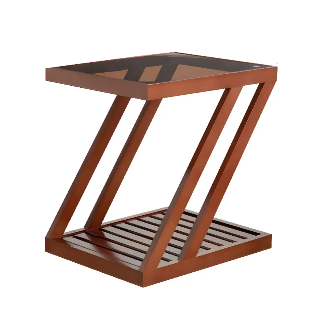 2-Tier Small Wood Side Table with Glass Top for Living Room