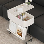 Rolling Metal Storage C-Shaped Side Table with Magazine Rack