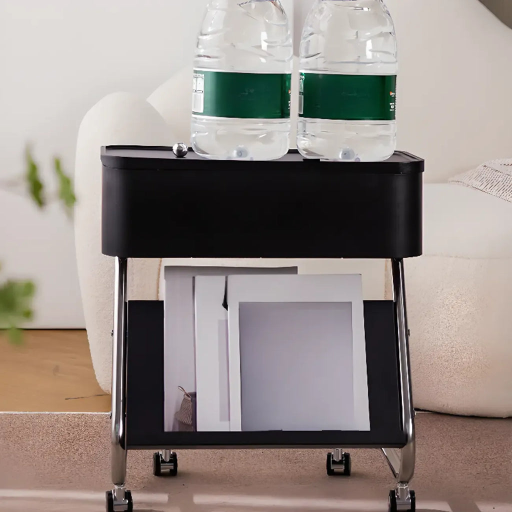 Rolling Metal Storage C-Shaped Side Table with Magazine Rack