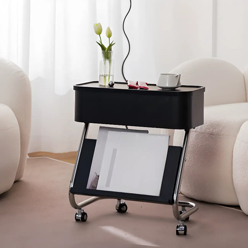 Rolling Metal Storage C-Shaped Side Table with Magazine Rack