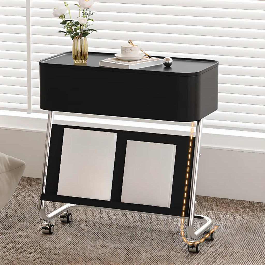 Rolling Metal Storage C-Shaped Side Table with Magazine Rack