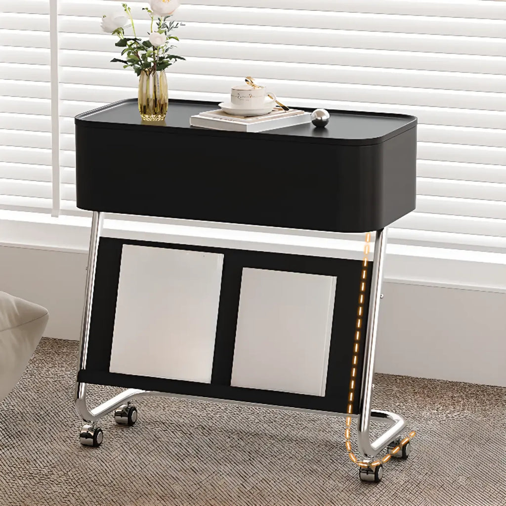 Rolling Metal Storage C-Shaped Side Table with Magazine Rack