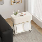 Rolling Metal Storage C-Shaped Side Table with Magazine Rack