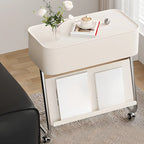 Rolling Metal Storage C-Shaped Side Table with Magazine Rack