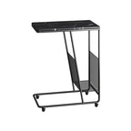 Metal C-Shaped Marble Top End Table with Magazine Rack