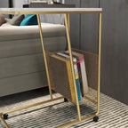 Metal C-Shaped Marble Top End Table with Magazine Rack