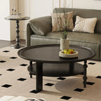 Vintage Wooden Round Coffee Table with Shelf & Tray Top