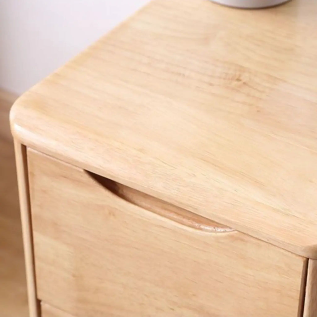 Natural Wooden Narrow Corner Bedside Table with 3 Drawers