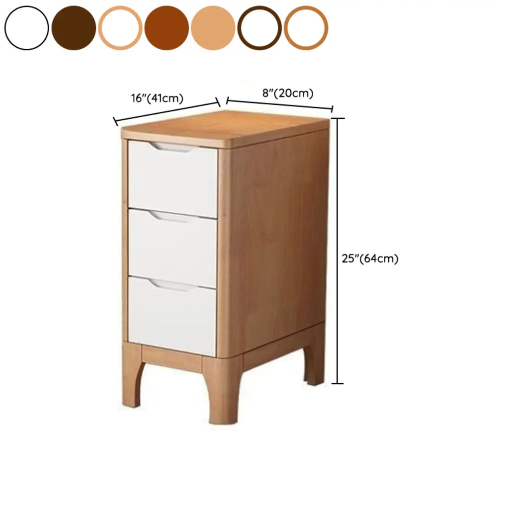 Natural Wooden Narrow Corner Bedside Table with 3 Drawers
