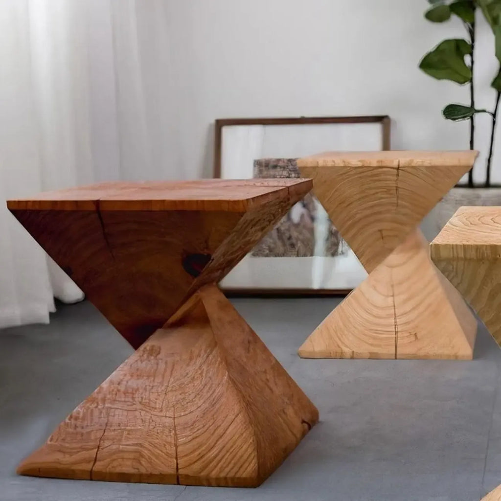 Block Square Natural Wood End Table for Living Room