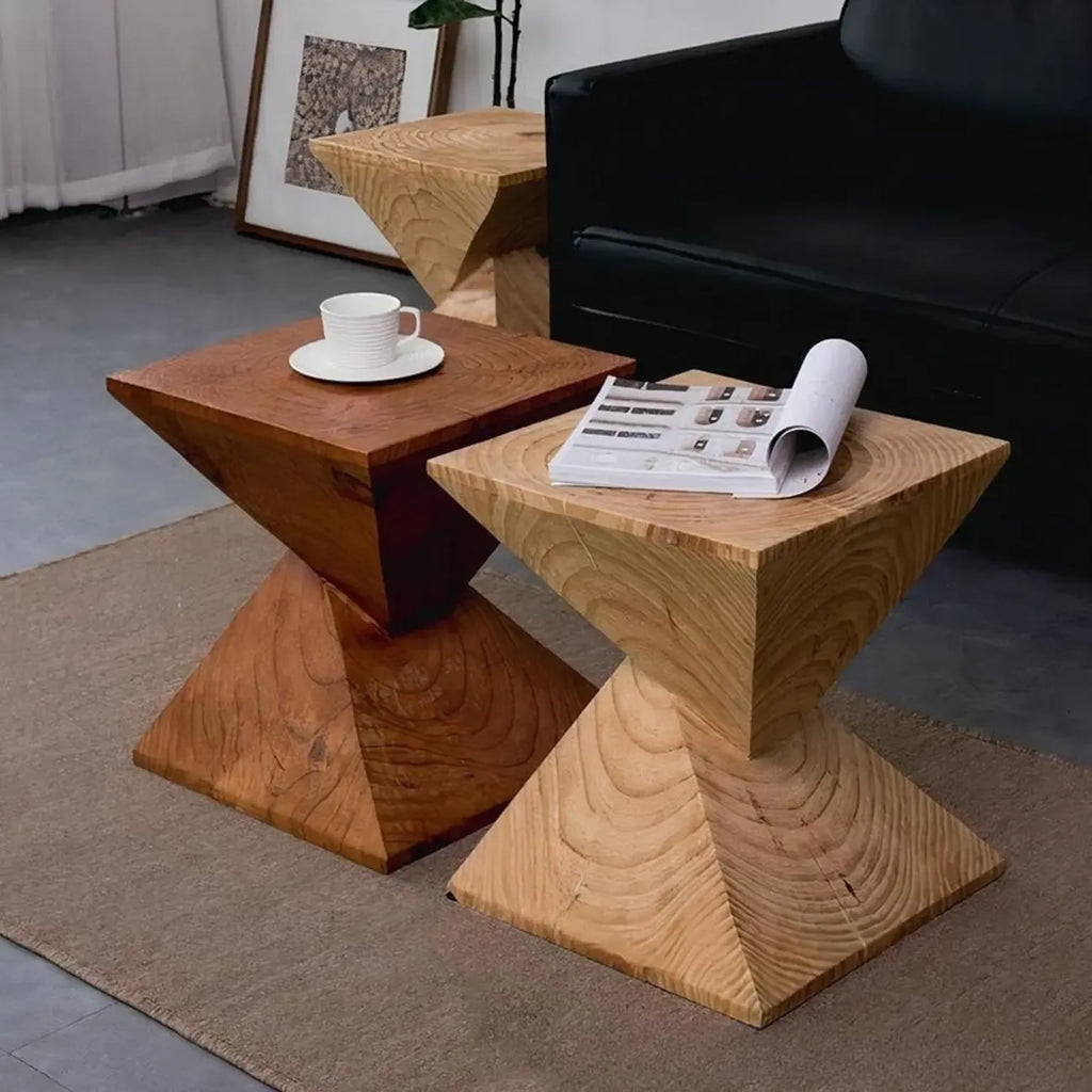 Block Square Natural Wood End Table for Living Room