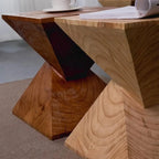 Block Square Natural Wood End Table for Living Room
