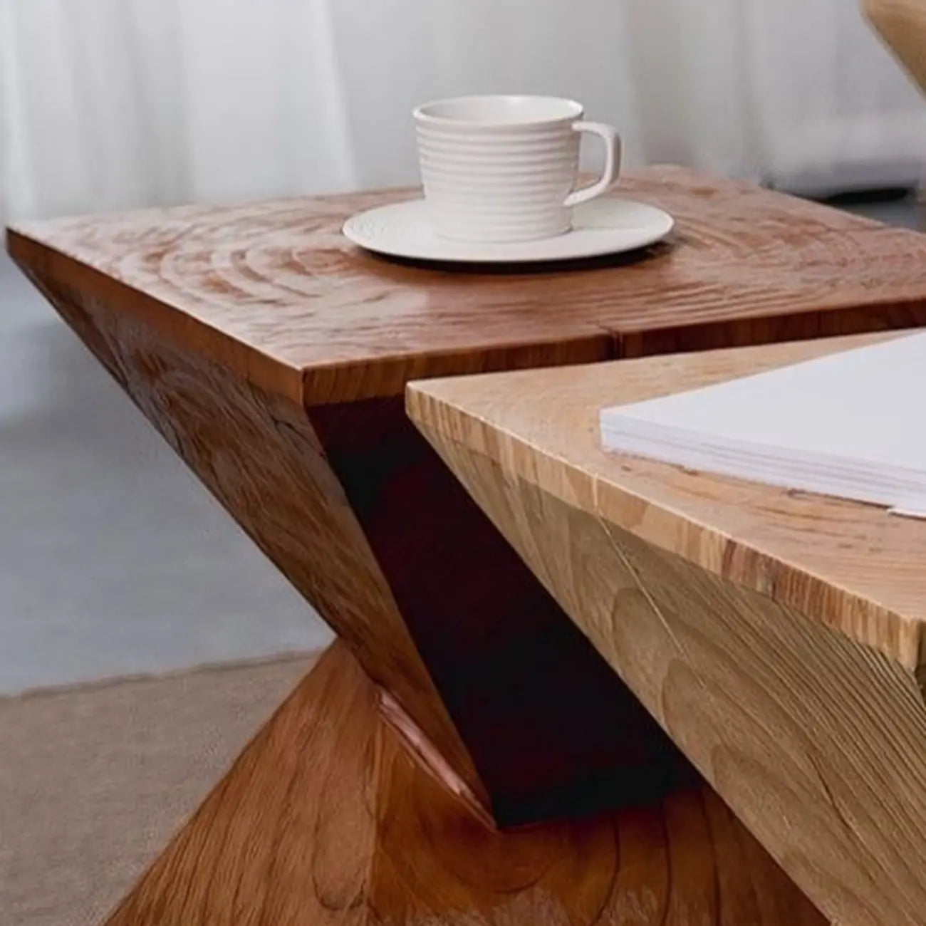 Block Square Natural Wood End Table for Living Room