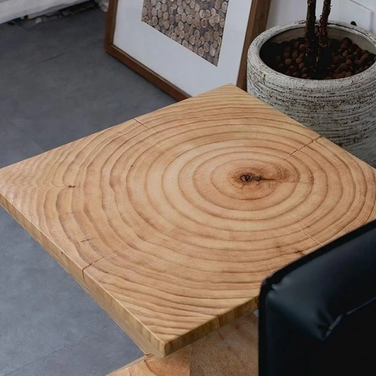Block Square Natural Wood End Table for Living Room