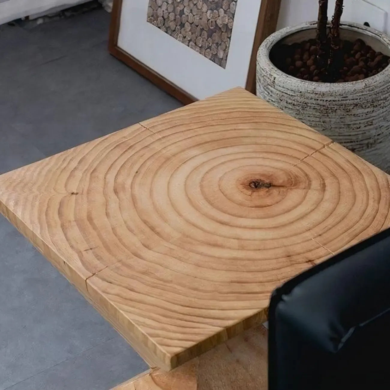 Block Square Natural Wood End Table for Living Room