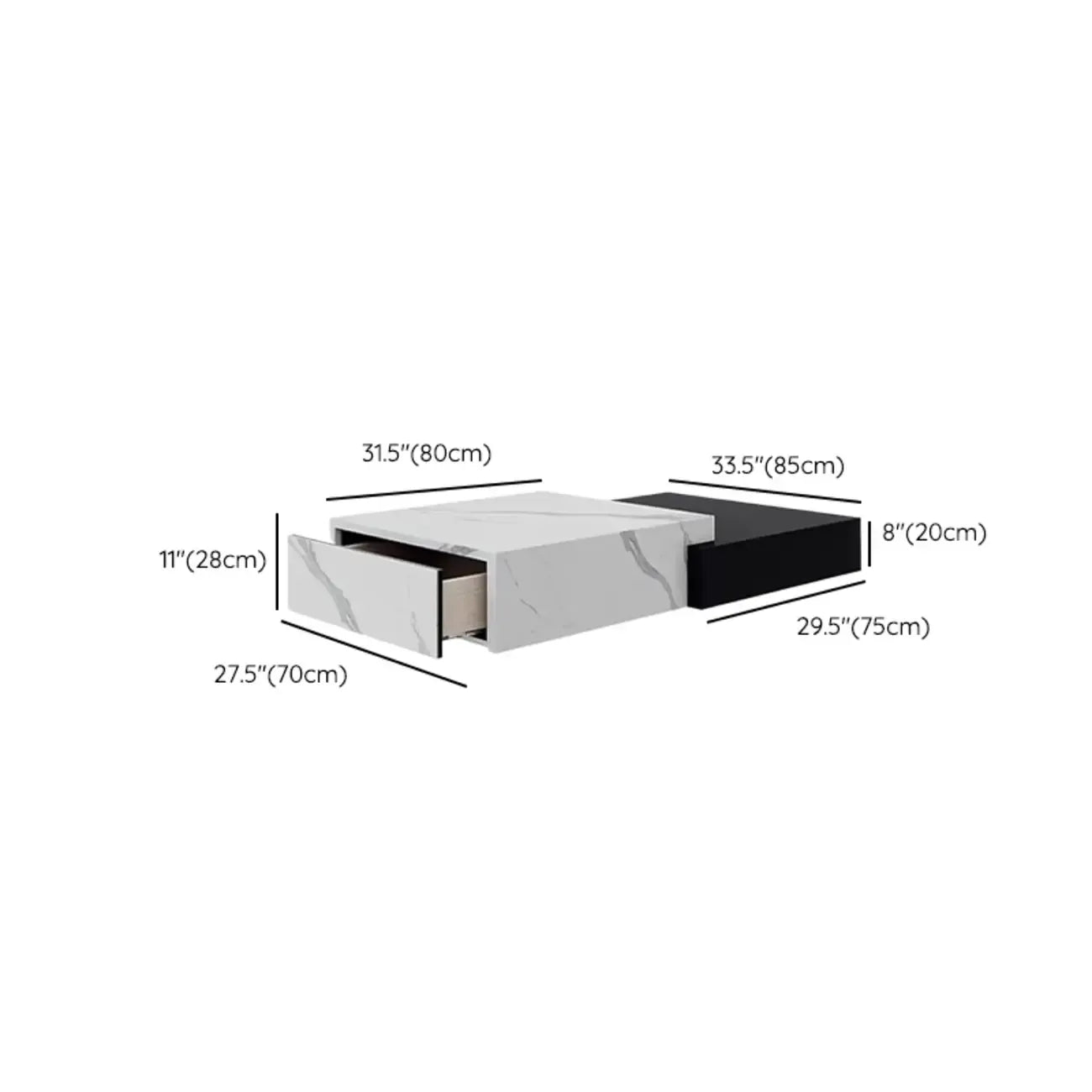Modern Marble Nesting Coffee Table Set in Black and White