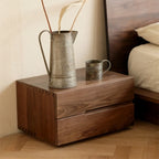 Scandinavian Brown Wood Bedside Table with 2 Drawer