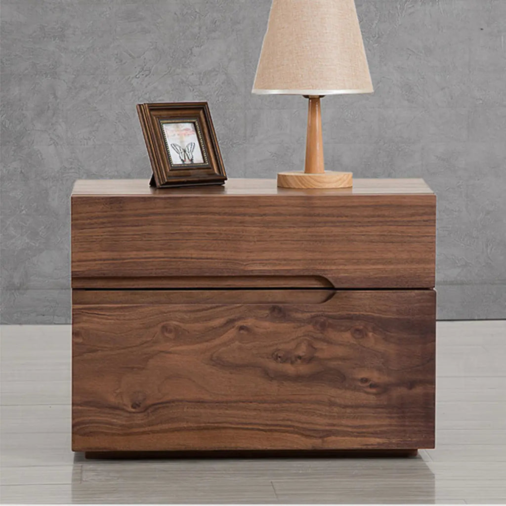 Scandinavian Brown Wood Bedside Table with 2 Drawer