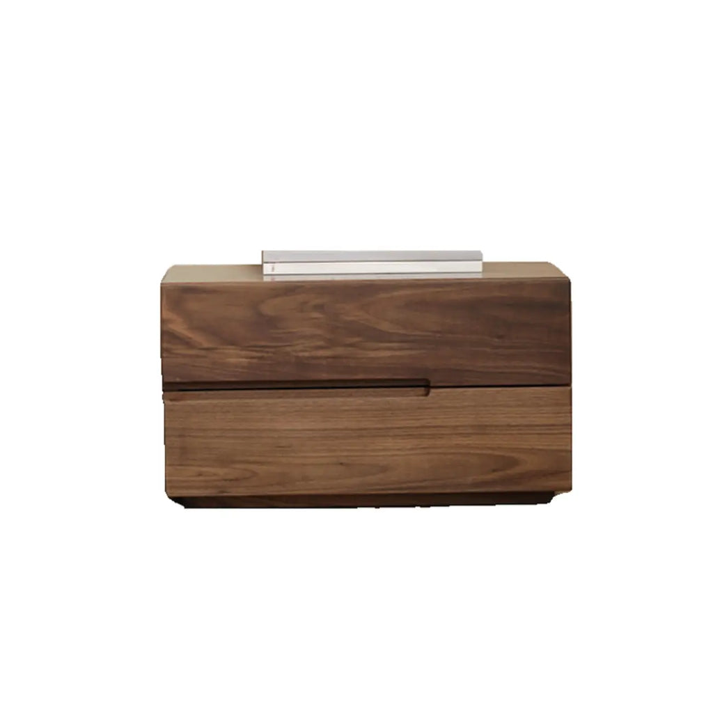 Scandinavian Brown Wood Bedside Table with 2 Drawer