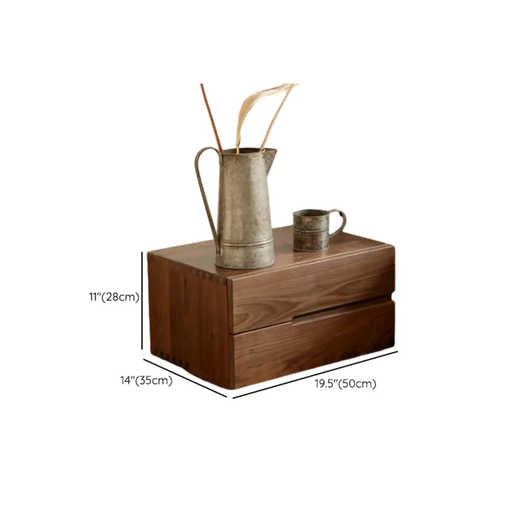 Scandinavian Brown Wood Bedside Table with 2 Drawer