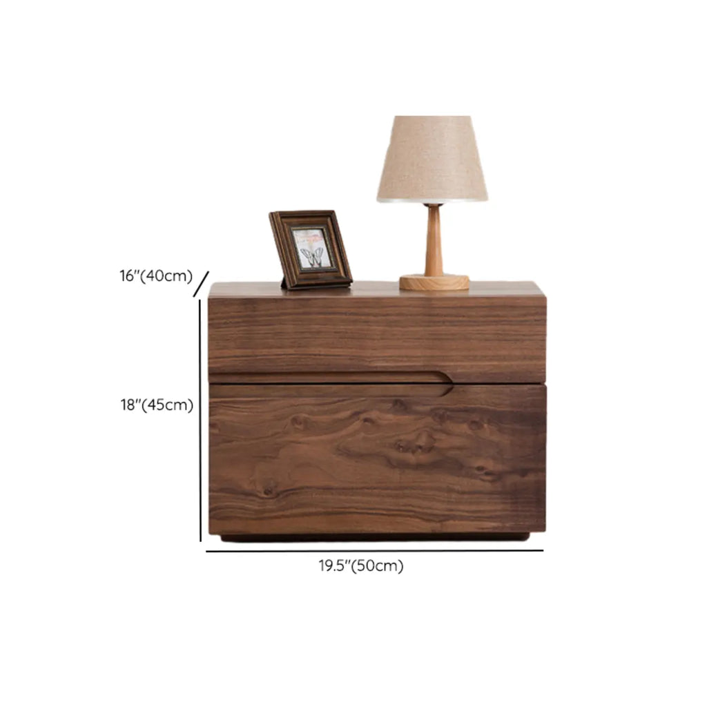 Scandinavian Brown Wood Bedside Table with 2 Drawer