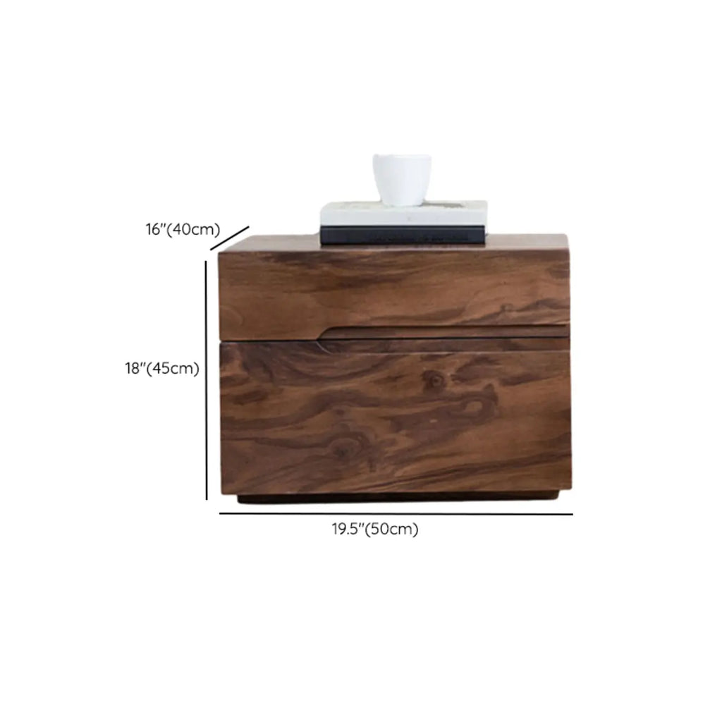 Scandinavian Brown Wood Bedside Table with 2 Drawer