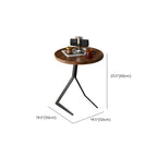 C-Shpaed Brown Wood Round Side Table with Metal Legs
