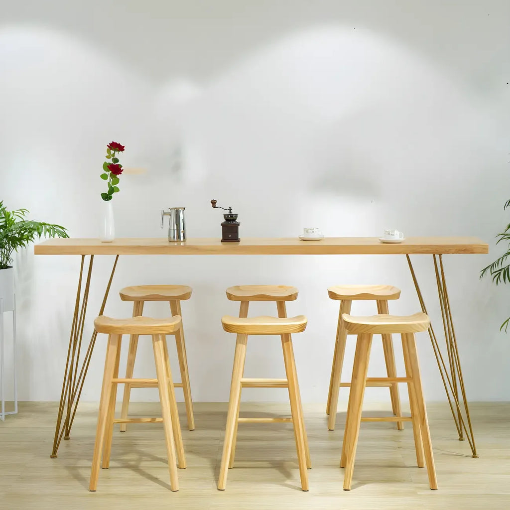 Elegant Long Bar Table with Wooden Stools