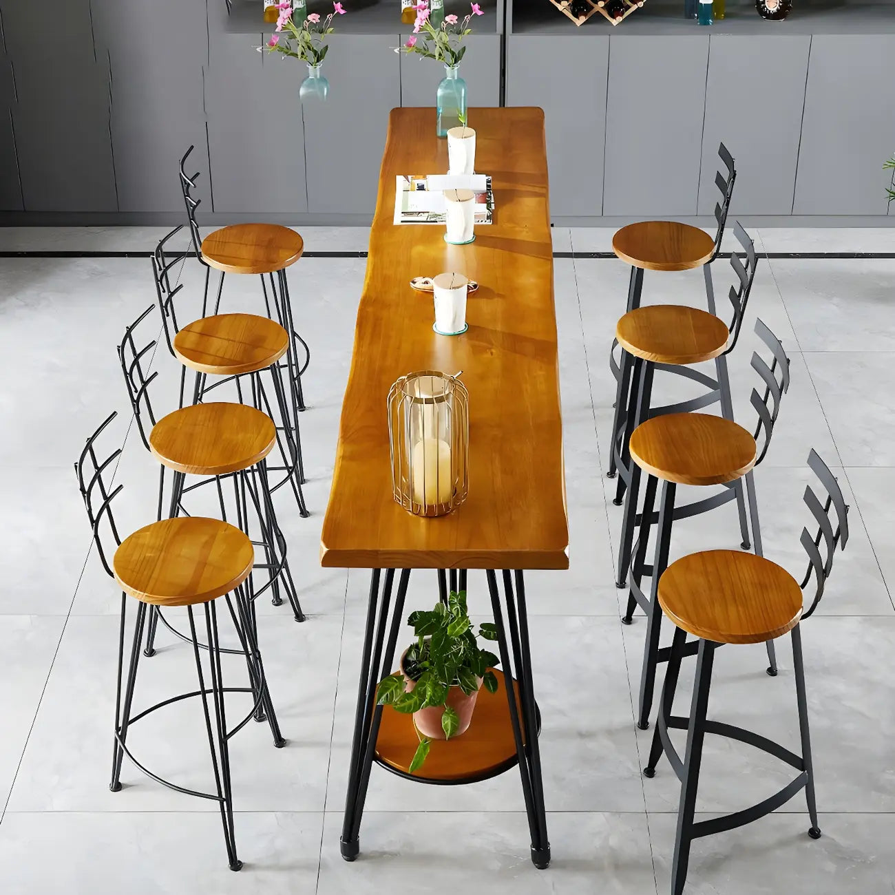 Elegant Solid Wood Bar Set with Stylish Stools for Home