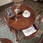 Classic Wood Round End Table for Living Room with Storage