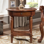 Classic Wood Round End Table for Living Room with Storage