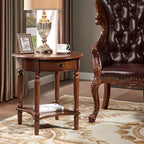 Classic Wood Round End Table for Living Room with Storage