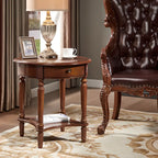 Classic Wood Round End Table for Living Room with Storage