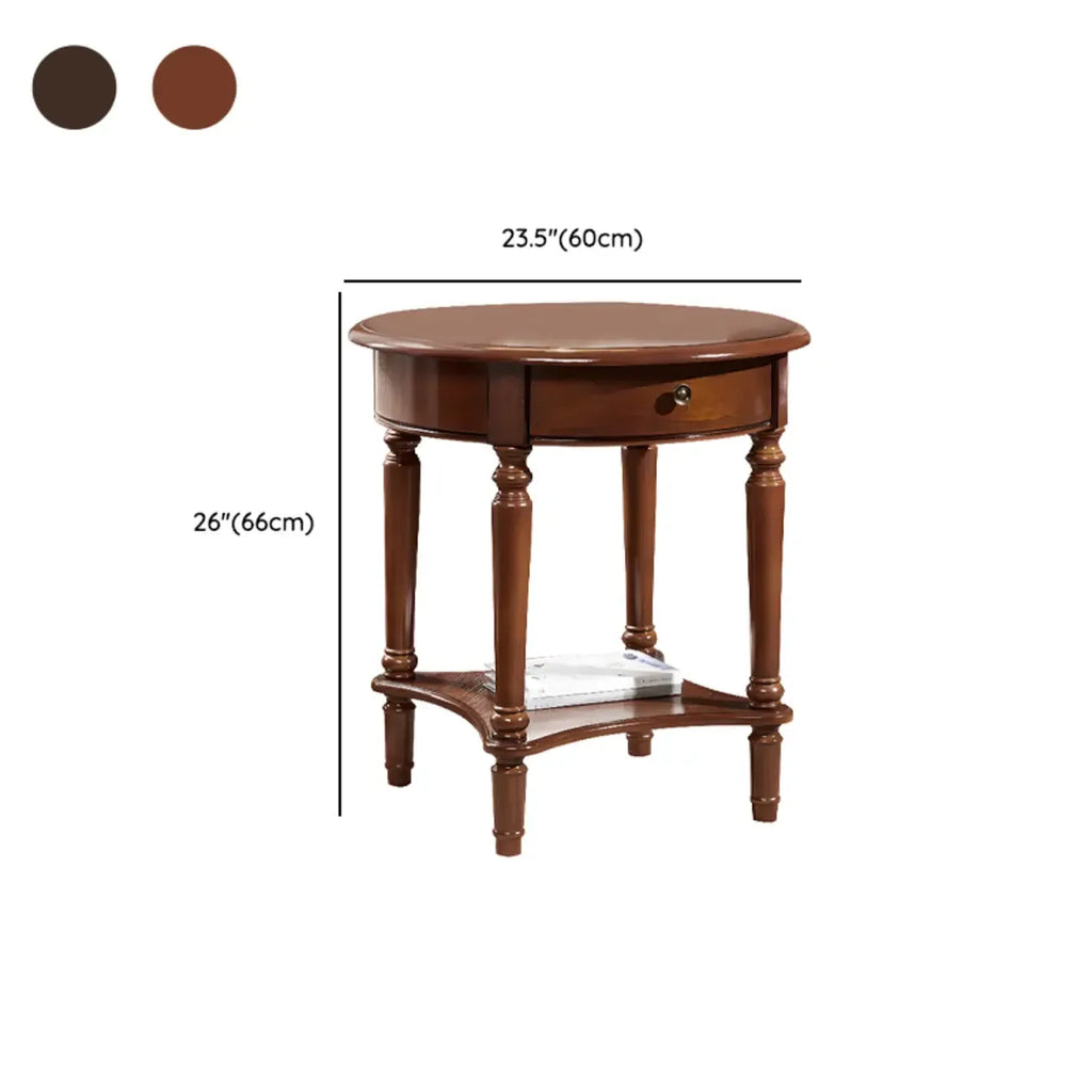 Classic Wood Round End Table for Living Room with Storage