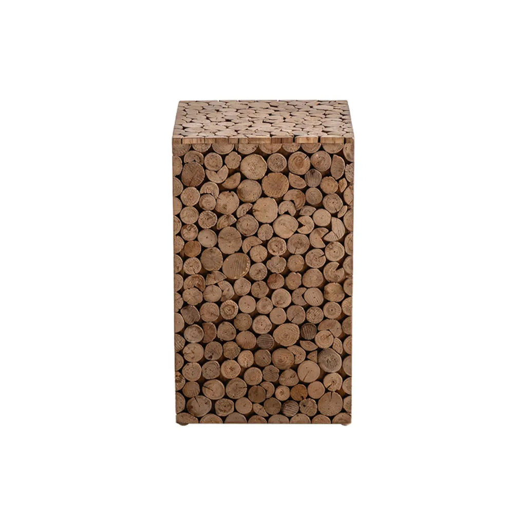 Square Block Natural Wood End Table for Living Room