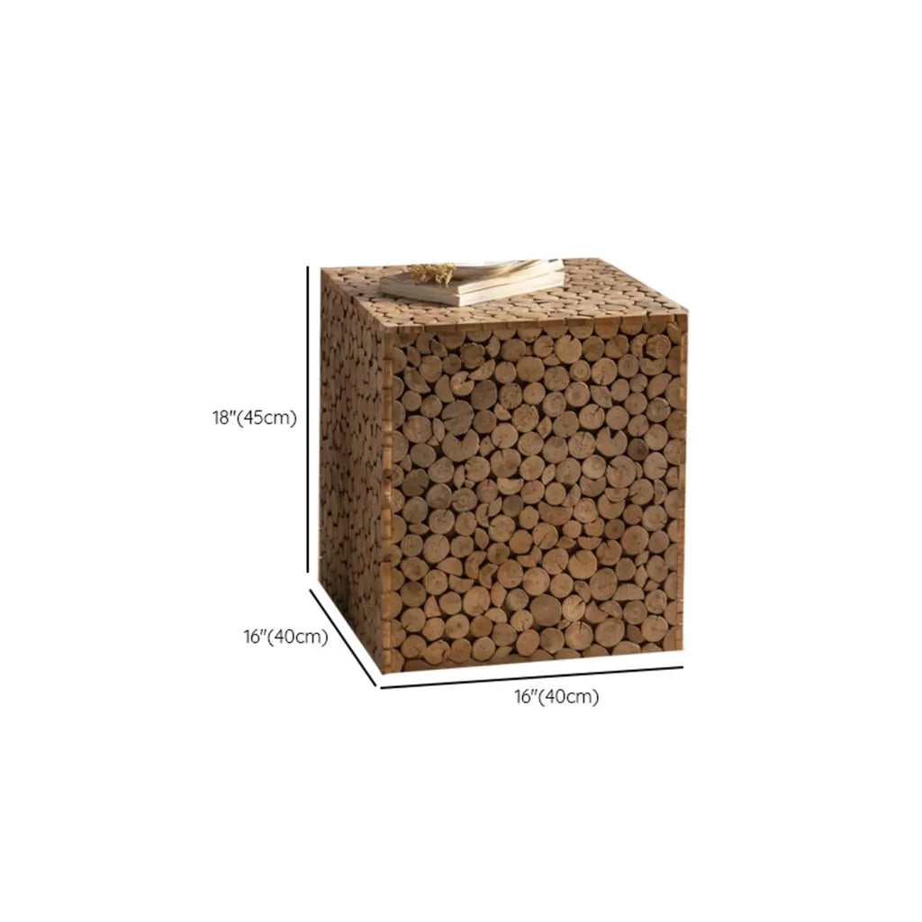 Square Block Natural Wood End Table for Living Room