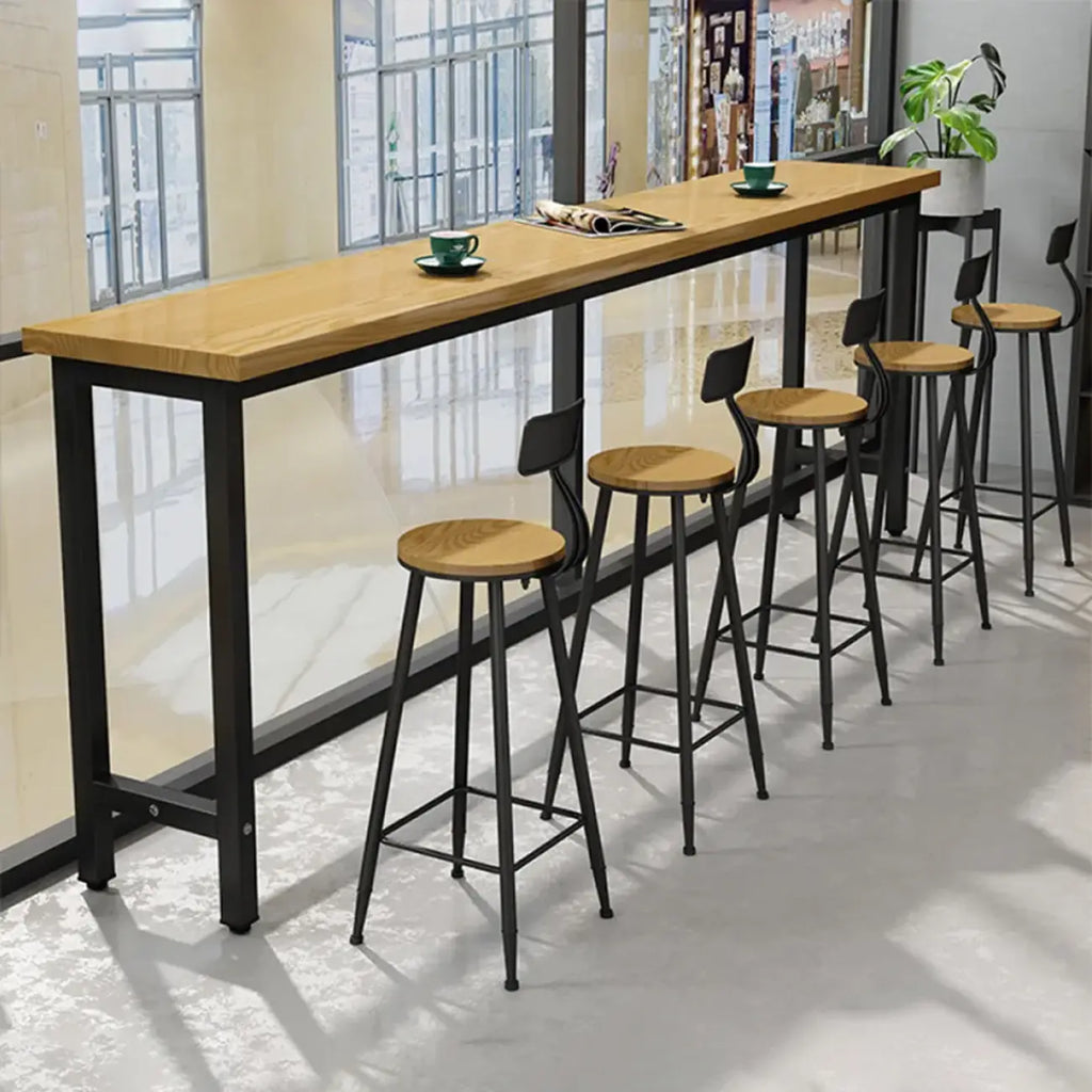 Vintage Solid Wood Trestle Base Pub Table with Footrest