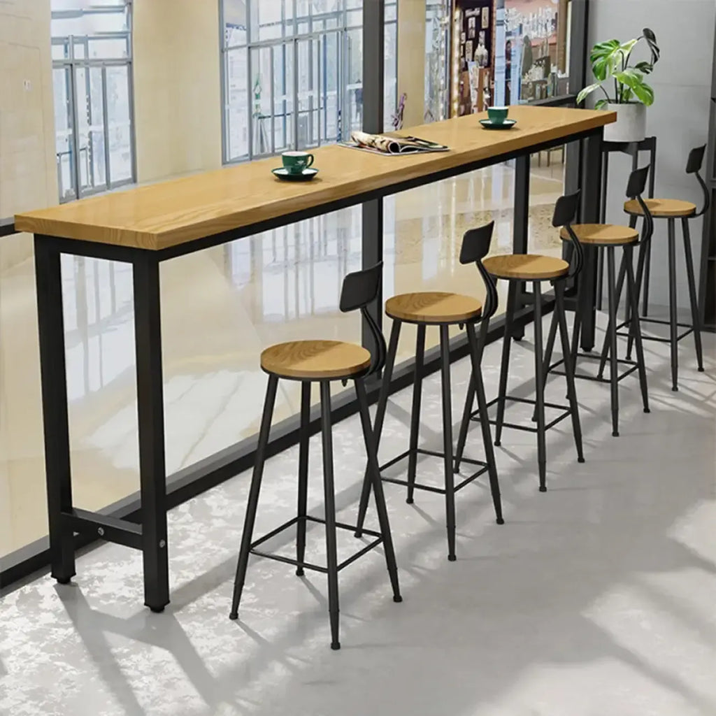 Vintage Solid Wood Trestle Base Pub Table with Footrest