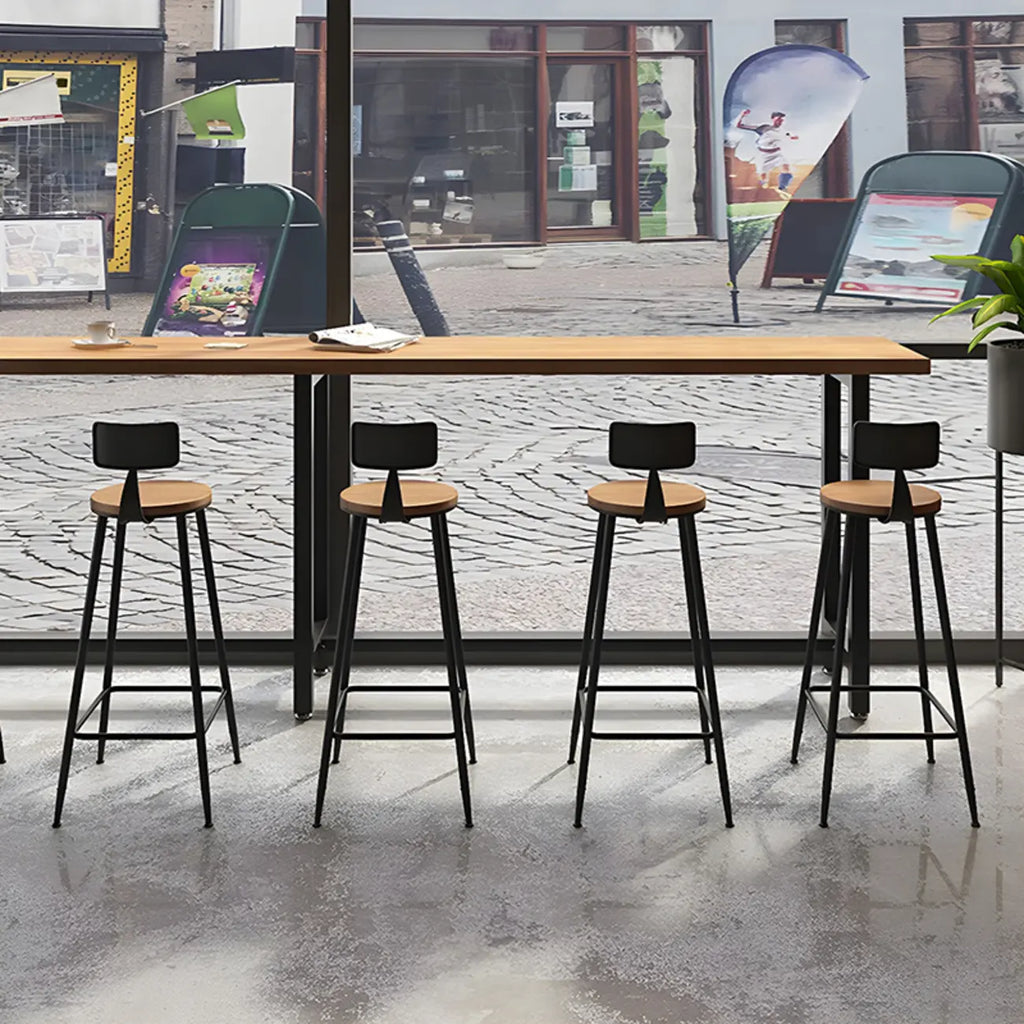 Vintage Solid Wood Trestle Base Pub Table with Footrest