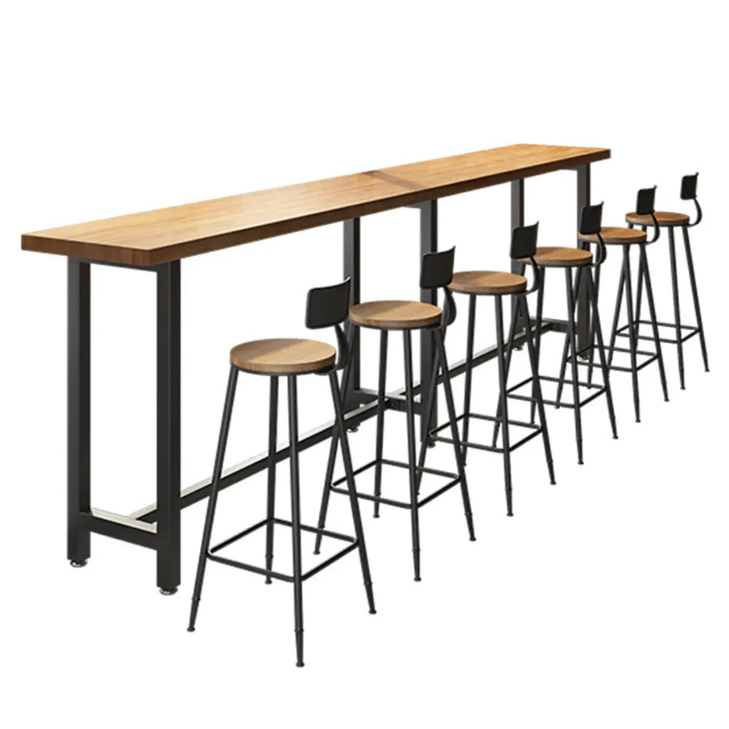 Vintage Solid Wood Trestle Base Pub Table with Footrest