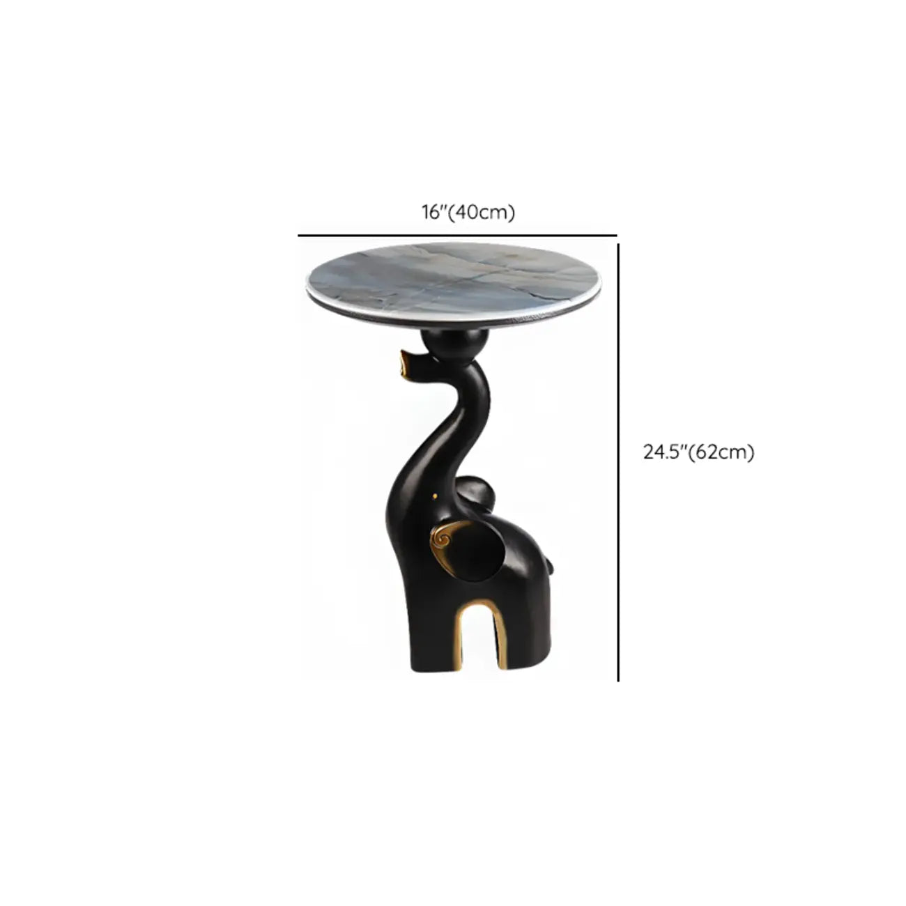 Black Elephant Side Table with Stone Top for Living Room