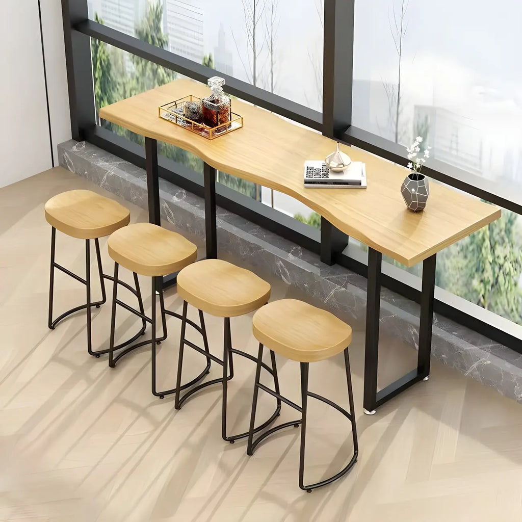 Natural Finish Bar Table Set with Backless Stools